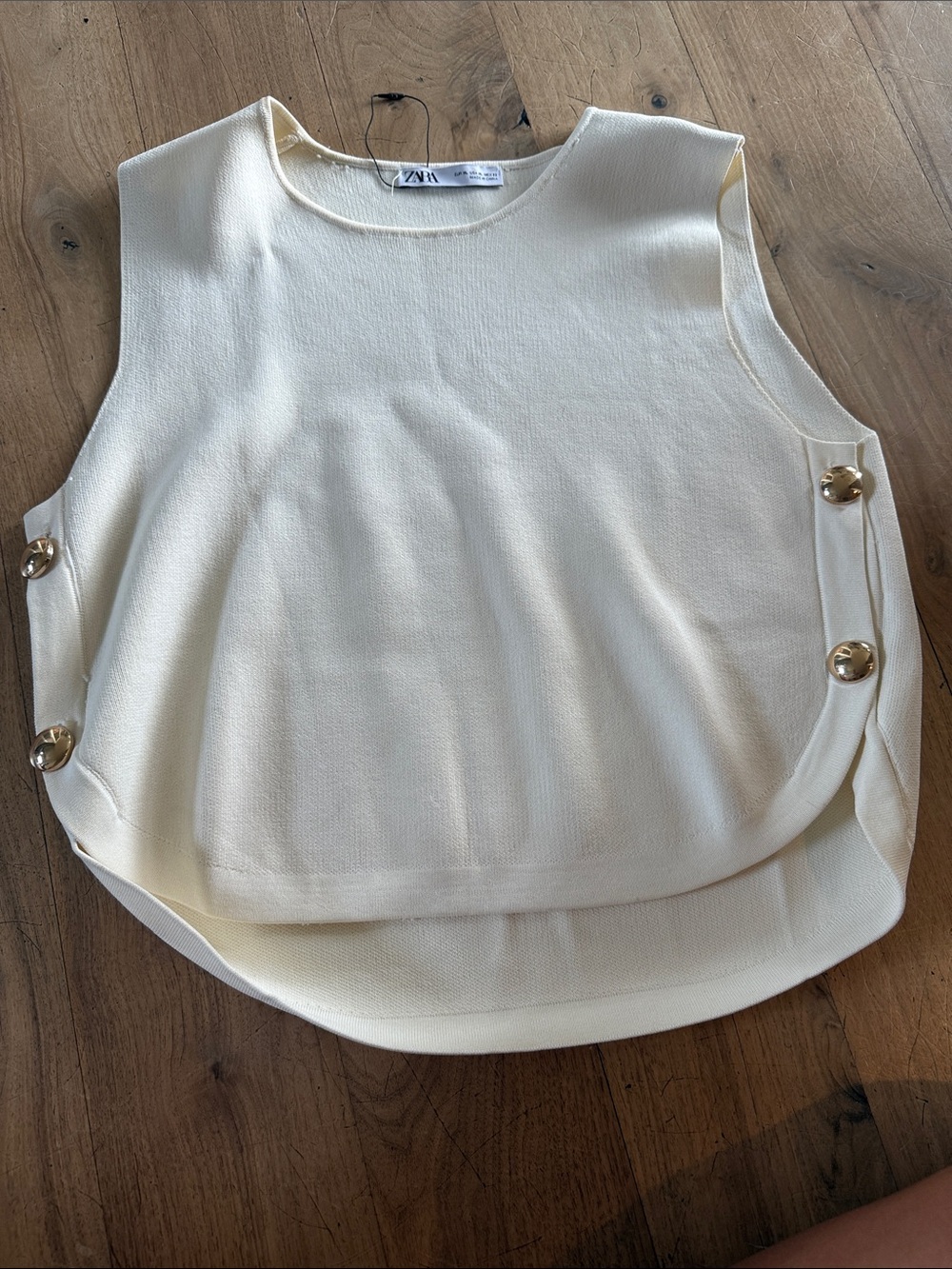Zara Cream Sleeveless Top with Gold Side Buttons